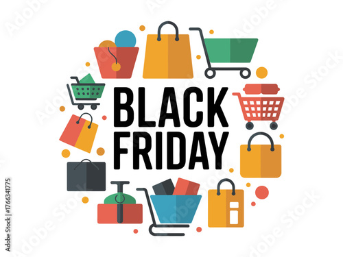Black Friday shopping sale event with bags and carts