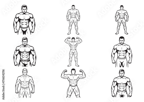 Muscular man Line art vector
