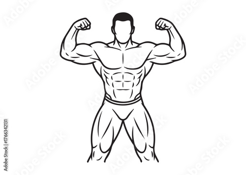 Muscular man Line art vector