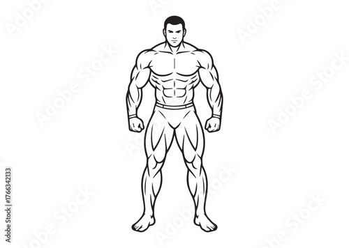 Muscular man Line art vector