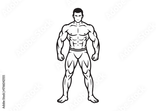 Muscular man Line art vector
