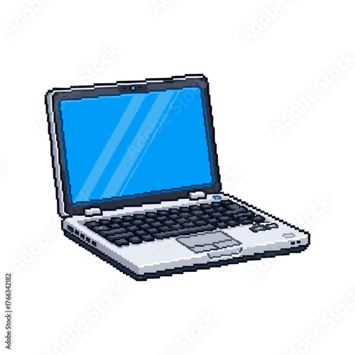 Vibrant pixel art laptop illustration, a compact digital device symbolizing modern technology, computational processing, and connectivity for contemporary design and creative projects