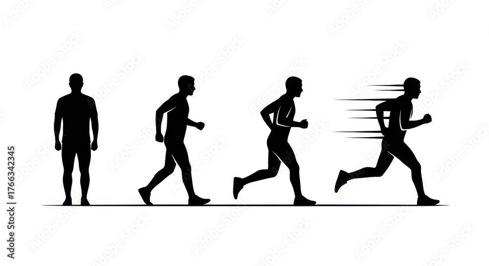 Obraz premium Silhouette progression of a man from standing still to running with motion blur
