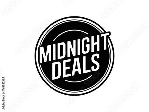 Midnight Deals graphic with bold text in a circular emblem
