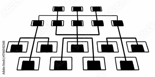 Hierarchical diagram showing interconnected rectangles in a tree like structure with black fill and lines