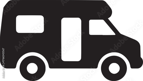 camper van black shape icon silhouette vector flat illustration design on white background