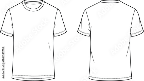 Plain white t-shirt front and back view, blank apparel template, short sleeve crew neck, fashion mockup, clothing design illustration, unisex casual wear