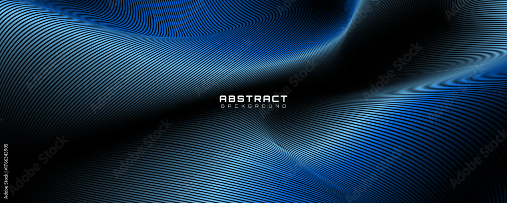 Naklejka premium 3D blue lines techno abstract background overlap layer on dark space with waves effect decoration. Modern graphic design element stripes style concept for web, poster, flyer, card, or brochure cover