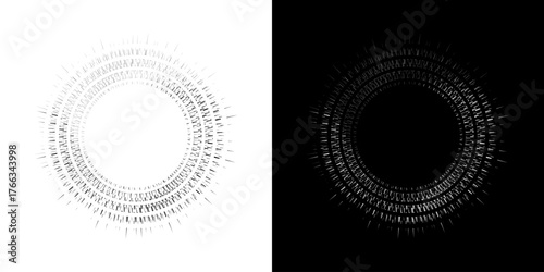 Dynamic abstract spiral sound wave rhythm lines. Circular spiral sound wave rhythm of lines. Circular futuristic abstract lines, black and white background.	
