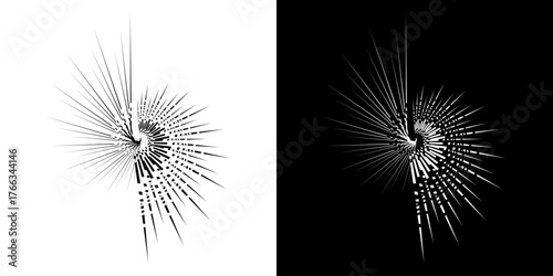 Dynamic abstract spiral sound wave rhythm lines. Circular spiral sound wave rhythm of lines. Circular futuristic abstract lines, black and white background.	
