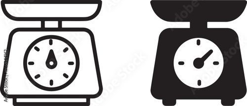Kitchen scales icons measuring weight food nutrition cooking