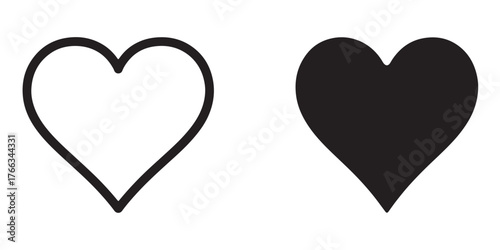 Two heart shapes outline and filled simple graphic icon