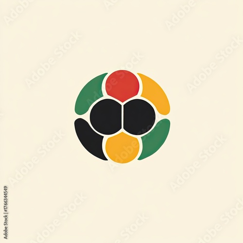 Geometric abstract sphere of red, green, yellow, and black
