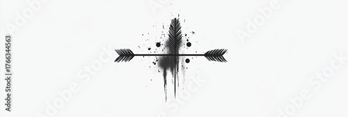 Splattered arrow crossing, black on white, minimalist