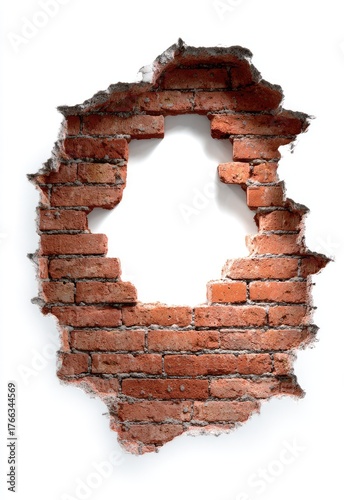 Circular hole blasted through a brick wall