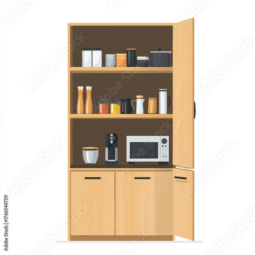 Organized Kitchen Pantry with Various Utensils and Food Items