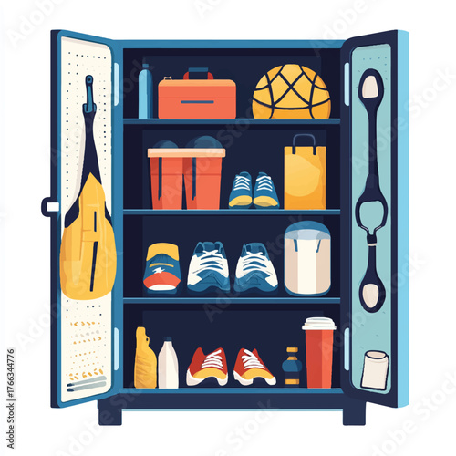 Organized sports equipment storage cabinet