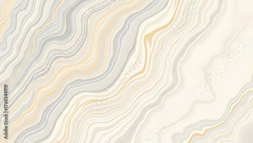 Elegant abstract background showcases flowing, wavy lines in a cream, gray, and gold color palette, creating a sophisticated and textured pattern perfect for design elements and visual projects,...