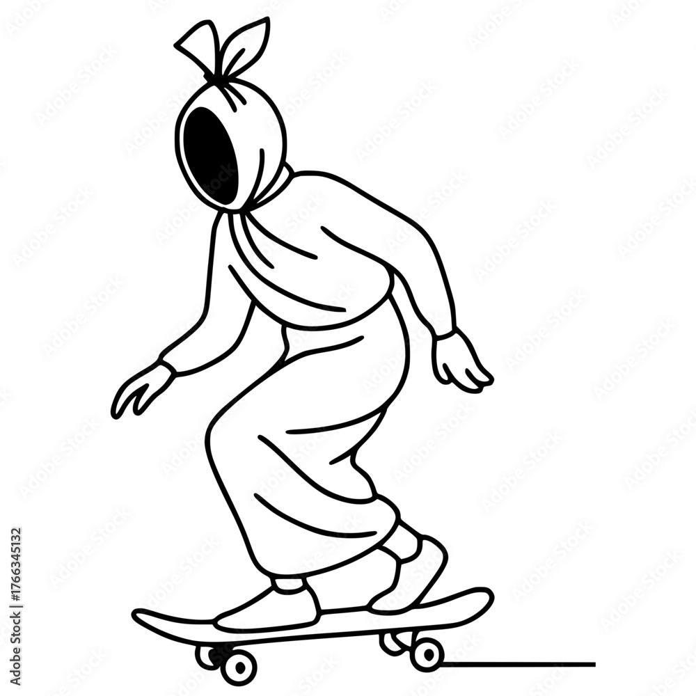 Fototapeta premium Silhouette sketch of a ghost playing skateboard