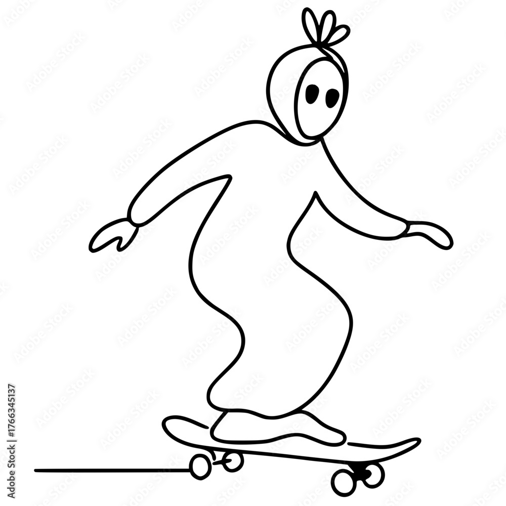 Obraz premium Ghost silhouette playing skateboard one line vector design