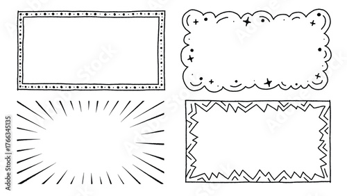 “Cartoon Frame Icon Set – Dotted, Cloud, Burst & Zigzag Borders in Black & White for Comics, Social Media & Creative Layouts”