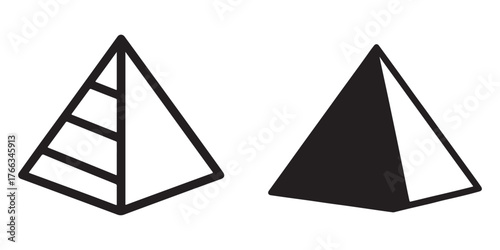 Geometric pyramid shapes simple line art and solid fill comparison