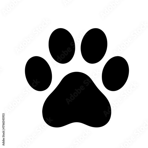 Simple black paw print icon graphic