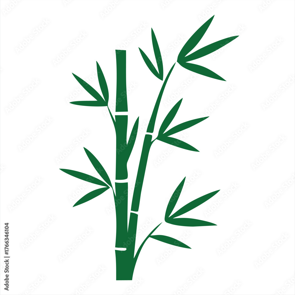 Fototapeta premium Green Bamboo Plant Stalks Leaves Vector Icon