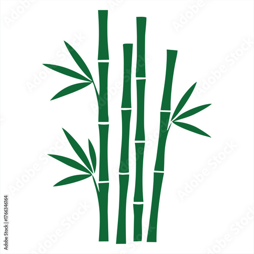 Green Bamboo Plant Stalks Leaves Vector Icon