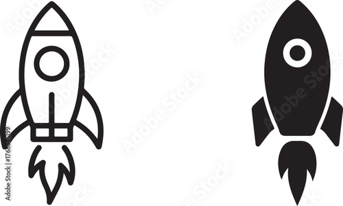 Two rocket icons one outline one solid launching upwards