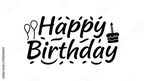 Celebrate with this festive birthday design featuring balloons, cake, and joyful lettering