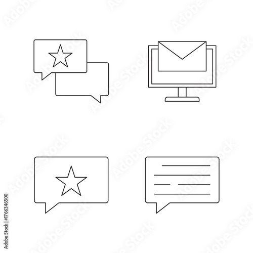Favorite Star Email and Message Outline Icon Set