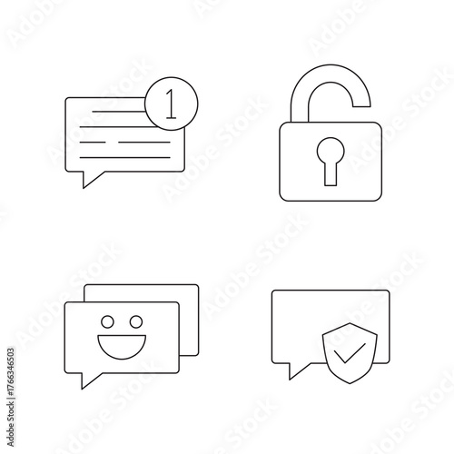 Security Lock and Happy Chat Notification Line Icons