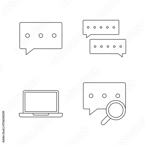 Laptop Chat and Search Function Outline Icons