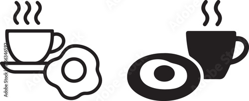 Simple icons representing hot coffee and fried eggs breakfast meal