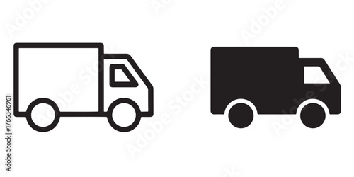 Truck delivery silhouette and outline vector image on white background.eps