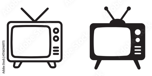 Two vintage television icons one outline one solid black