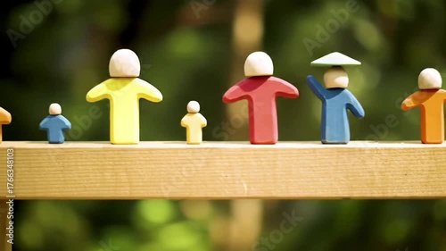 Wallpaper Mural Row of colorful wooden figures on a wooden surface outdoors Torontodigital.ca