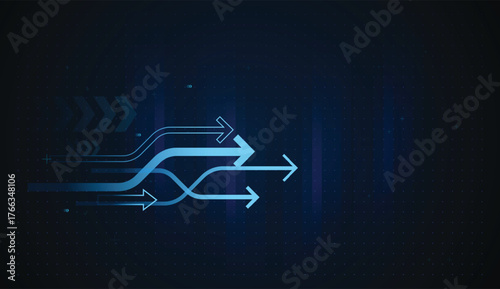 “Abstract Flow Arrows – Digital Grid Background with Converging & Diverging Blue Arrows for Data Routing & Tech Connectivity Themes”