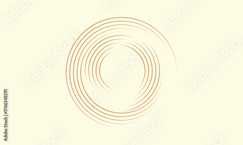 Concentric spiral lines form minimal circular emblem with soft neutral aesthetic. Abstract concept
