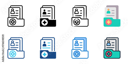 Medical records icon set multiple style collection 

