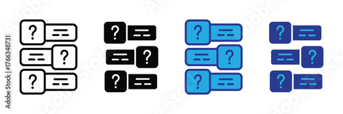 Set of question mark icons in different styles and colors, representing inquiry, confusion, and problemsolving, isolated on white background