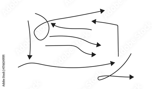 Abstract hand drawn arrows and lines showing direction and movement