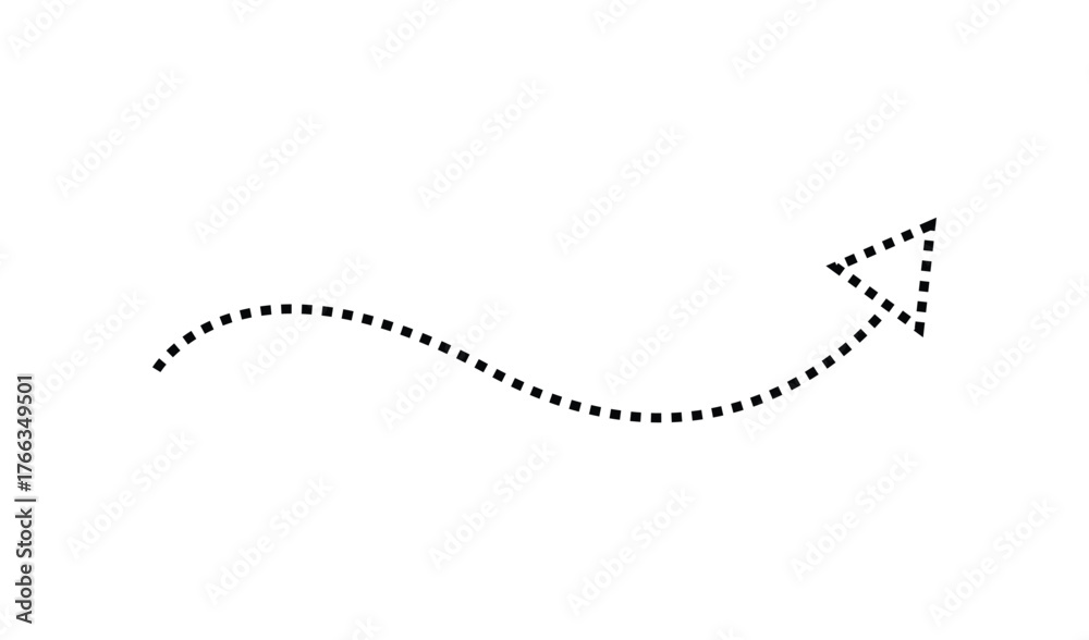 Naklejka premium Dotted arrow curving upwards and to the right on a white background