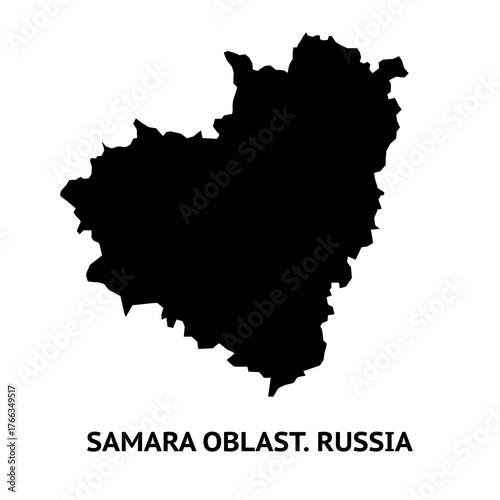 Map of Samara Oblast. Russia. Black and white silhouette isolated on white background.