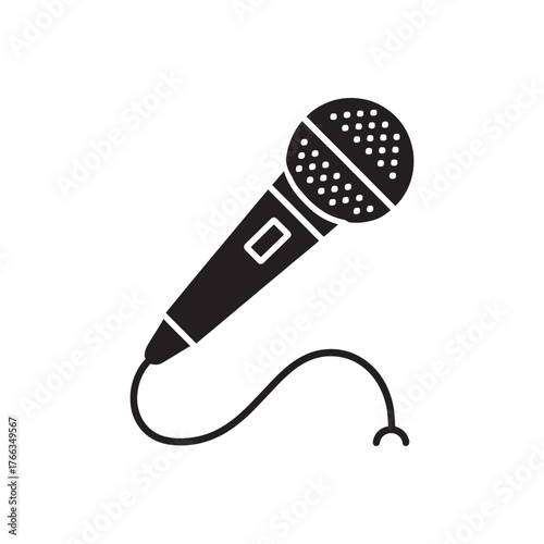 Black silhouette of a microphone with a cord