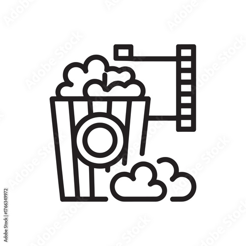 Icon of popcorn and film reel for movie entertainment