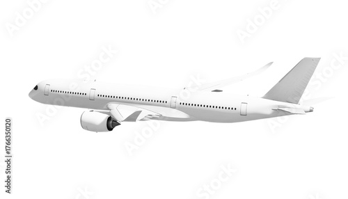White airplane Airbus A350 side view angle isolated on a transparent background. Modern passenger jet airplane.