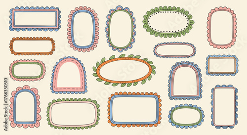 Collection of various ornate, decorative frames with scalloped edges and intricate designs.