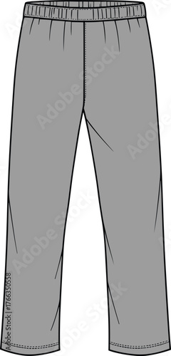 Technical Flat Sketch Vector of Simple Straight Leg Trousers with Fully Elasticated Waistband, Front View for Pajamas, Loungewear and Casual Design